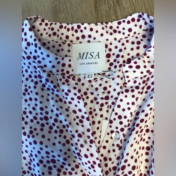 MISA Los Angeles Polka Dot Smocked Mini Dress XS NWT Ruffle Hem - Picture 4 of 5